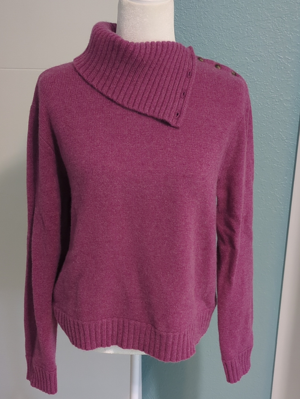 Ralph Lauren Asymmetric Button-Shoulder Turtleneck Sweater Wool Cashmere Sz XL